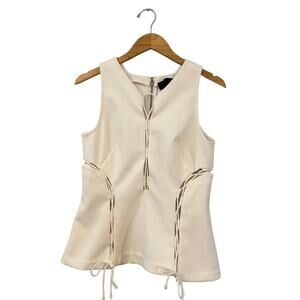 Kendall + Kylie White Sleeveless V-neck Peplum Hem Lace up Blouse Women's XL